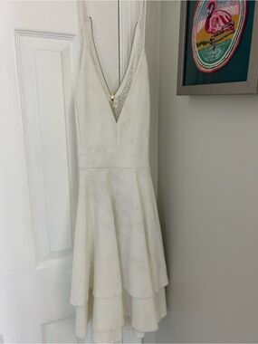 Windsor White V-Neck Tiered Skater Mini Dress